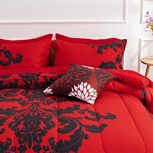 Miniatura 9 de A Nice Night Juego de ropa de cama de microfibra suave con estampado de cachemira y flores negras, 8 piezas en una bolsa, diseño moderno de lujo,