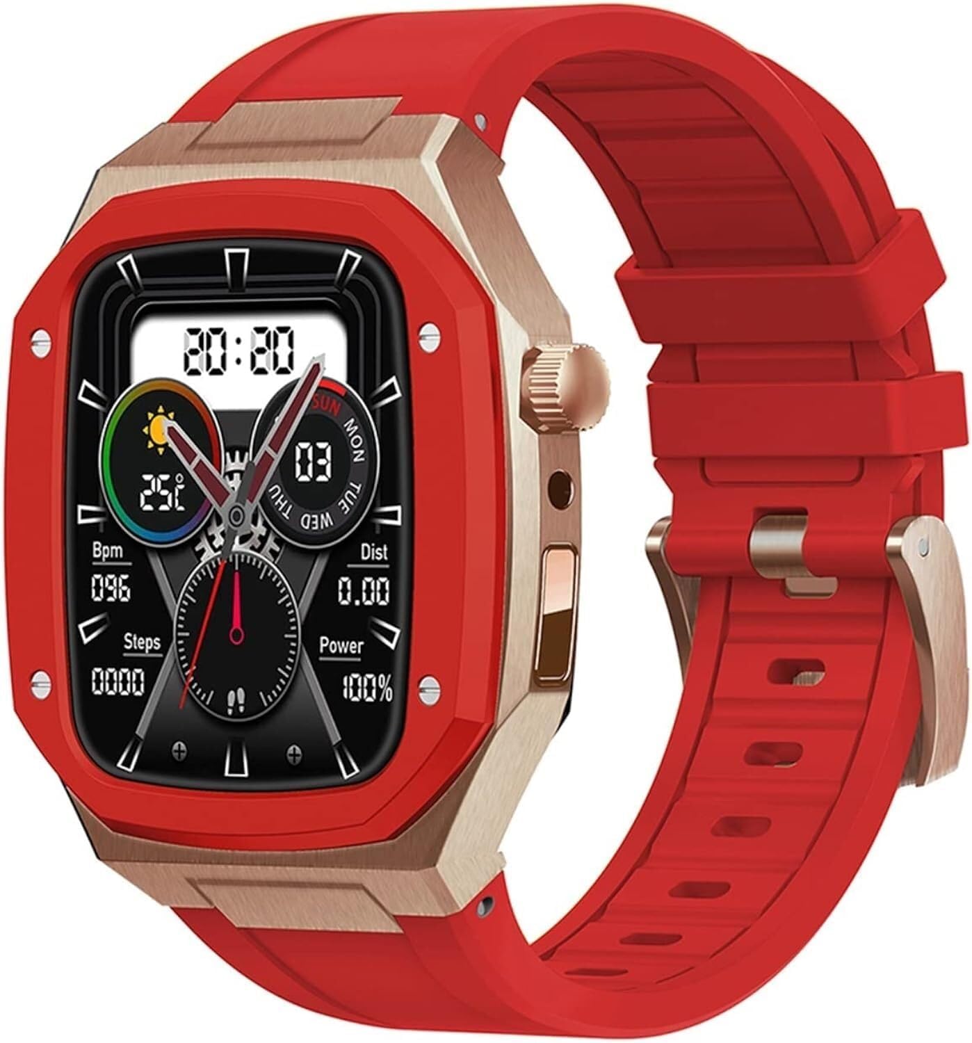 Metal Watch Case+Rubber Watch Band，For Apple Watch Series 8/7 45mm 6/5/4 SE 44mm DIY，Silicone Watch Strap Stainless Steel Case Modification Kit