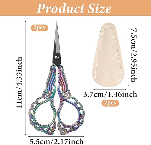Miniatura 2 de Tijeras de bordado de costura, tijeras de costura pequeñas de 4.5 pulgadas, tijeras afiladas de acero inoxidable vintage con cubierta para