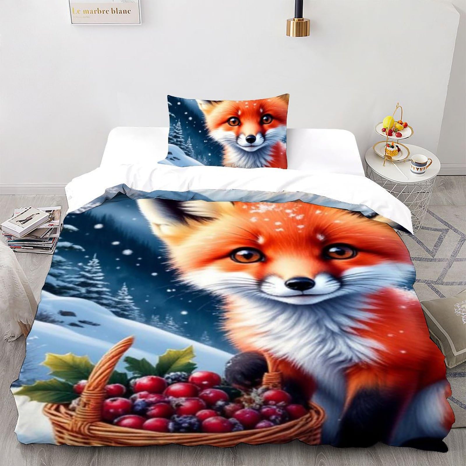 Housse de couette single renard en microfibre avec sa taie d'oreiller 135x200