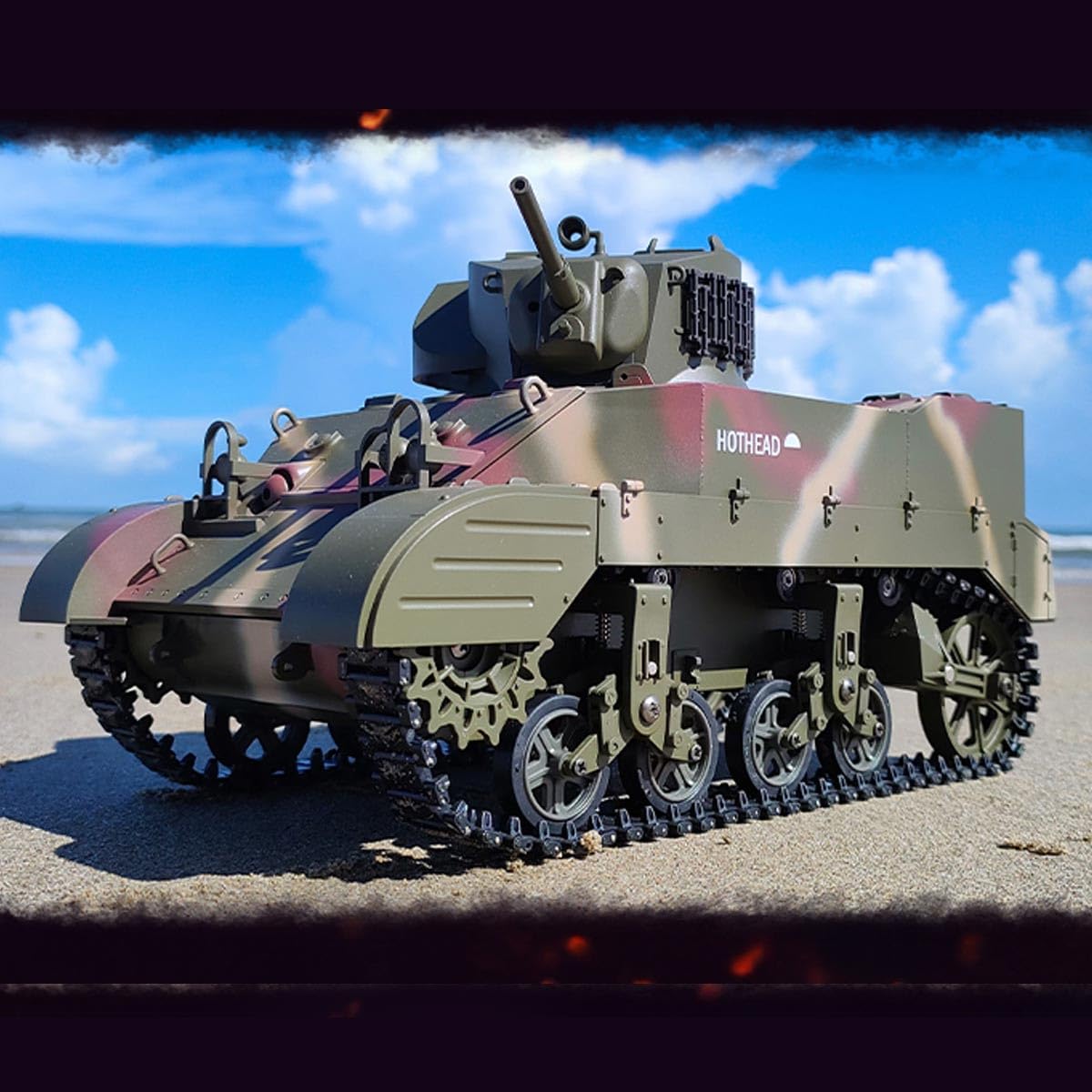Czołg RC w skali 1/16, 2,4 G US M5A1 Stuart Light Main Battle Tank Model z funkcją dźwięku/świateł/dymu, wojskowy pojazd RC dla dorosłych
