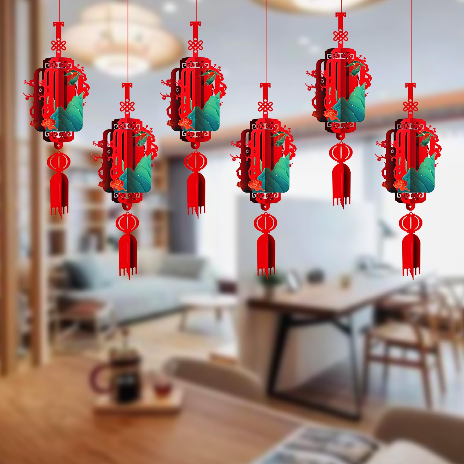 Paper Lantern for Chinese New Year Decoration - 6Pcs Pendant Red Lantern for Spring Festival and Lantern Festival, Decor for China Town, Restaurant, Home, Office, Store, Shopping Mall (B)