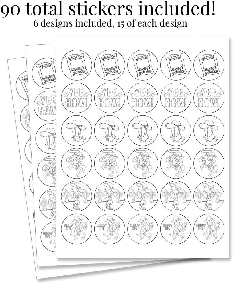 Color Your Own Wild West Cowgirl Themed Birthday Party Favor Sticker Labels for Kids, 90 1.5" Party Circle Stickers by AmandaCreation, Great for Arts & Crafts, Envelope Seals, Goodie Bags & Treats image 5