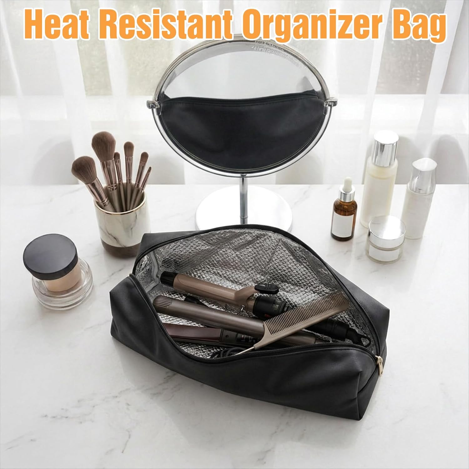 Amabro Curling Iron Travel Bag, Hair Tools Organizer Heat Resistant Storage Case Pouch Hairs Styling Tools Cover for Women Flat Irons Straightener Scratch Protection Gym & Vacation(Black)