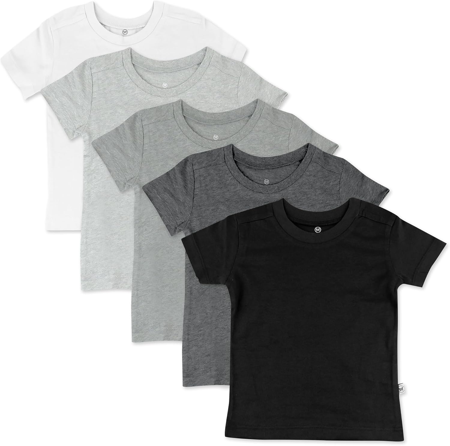 HonestBaby 5-Pack Short Sleeve T-Shirts 100% Organic Cotton Baby, Toddler, Little Kid, Boy, Girl, Unisex, Ombre Gray, 0-3 Months
