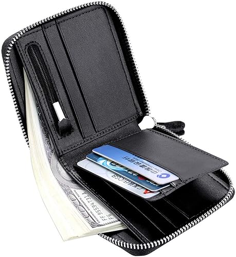 Miniatura 4 de Cartera de cuero con cremallera para hombre, con bloqueo RFID, con cremallera alrededor de la cartera, plegable, con múltiples tarjeteros
