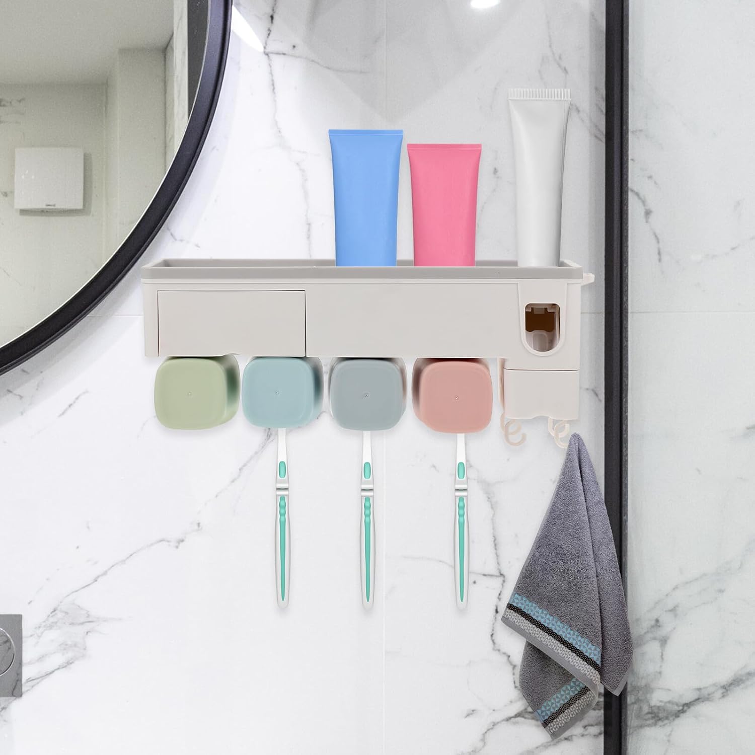 Wall-Mounted Toothpaste Dispenser and Toothbrush Holder for Bathroom Organizer Installation Capacity Storage Rack for Home Bathroom Accessories