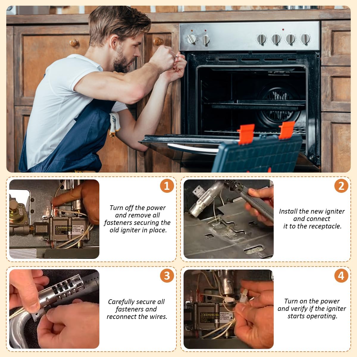 GR403 Oven Igniter Replacement Parts for Gas Range, WB2x9154 WB02X9154 SGR403 AR403 Style Broiler Igniter Kit - Compatible with GE, Frigidaire, Electrolux, Kenmore Round Gas Range Igniter