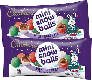Sweetzo Christmas Cadbury Snowballs, Sugar Shell Coated Milk Chocolate Candies, Holiday Candy Bowl Filler, 9 Ounces (Pack of 2)