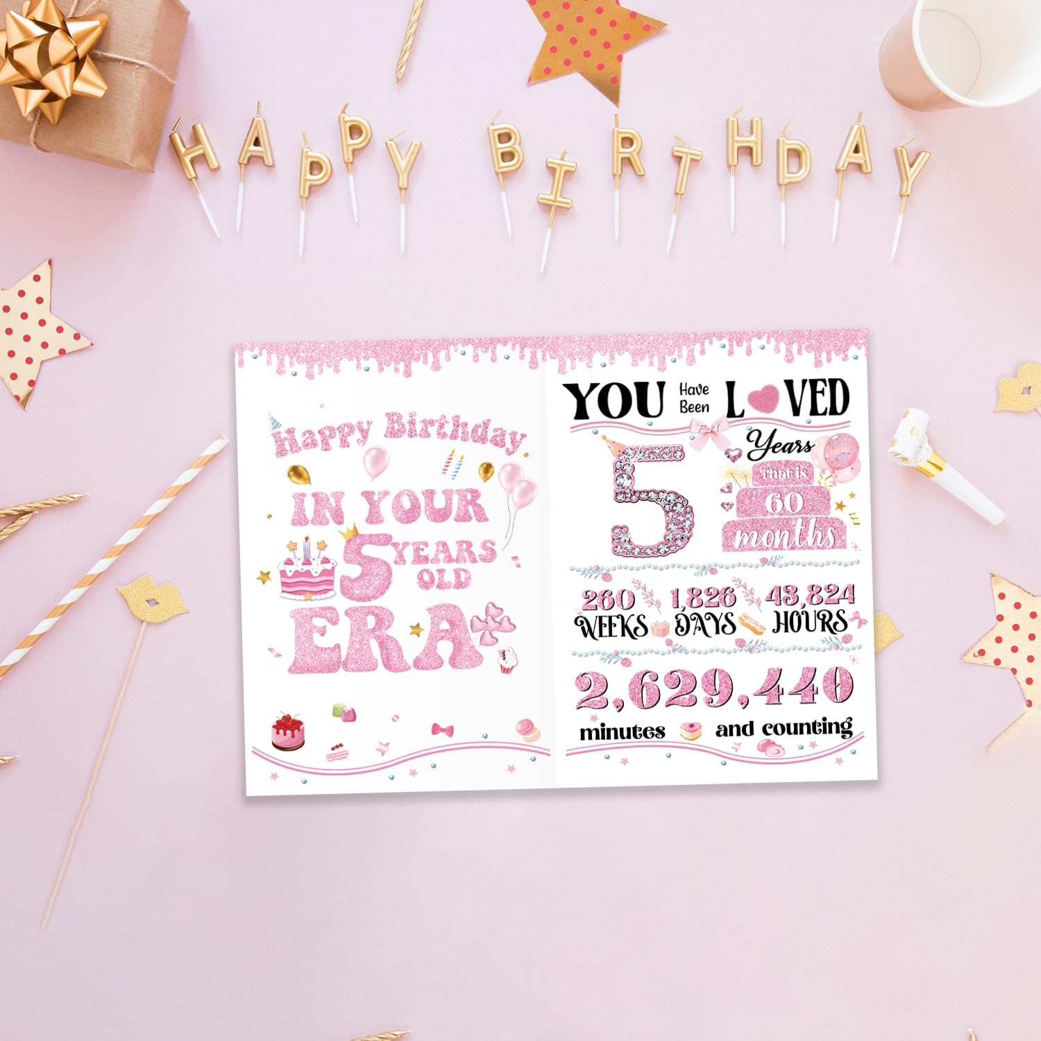 Cute 5th Birthday Card Gift for Girls Kids Child, Ideal 5 Years Old Birthday Card for Daughter Granddaughter Niece Sister Her, Best Happy Five Years Old Gift from Dad Mom Grandma Grandpa - Image 5