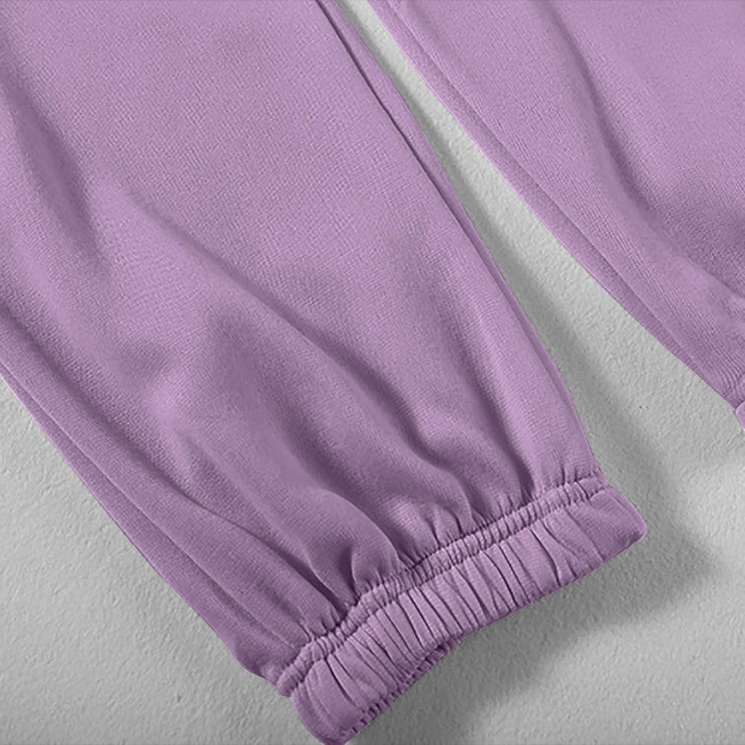 Women 2 Piece Fleece Sweatsuit Outfits Fall Long Sleeve Hoodies Pullover Sweatshirt and Sweatpants Solid Lounge Sets