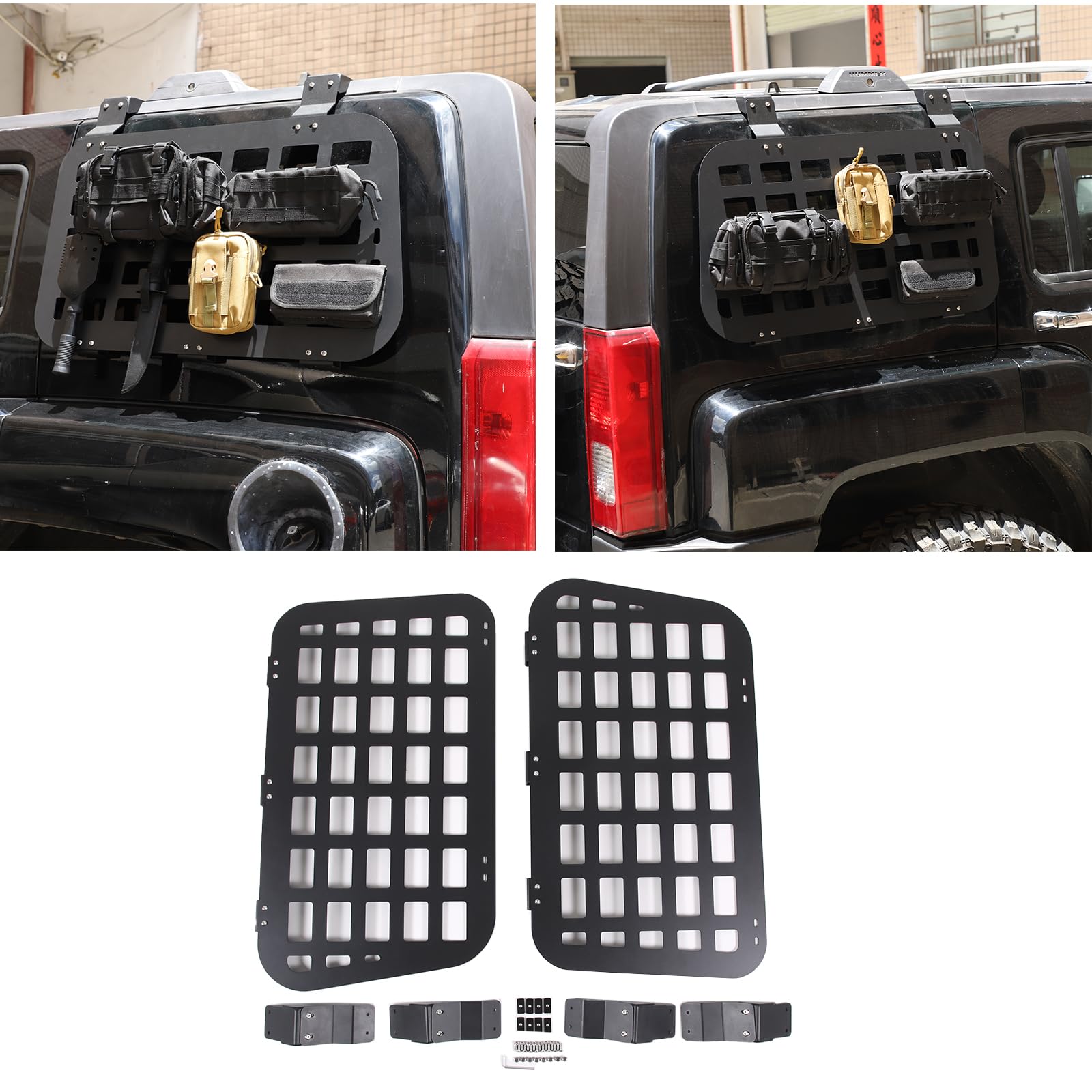 PIUGILH Rear Window Storage Molle Panel Kit for Hummer H3 2005-2009, Rear Window Panel Rack Protective Decoration, 2Pcs