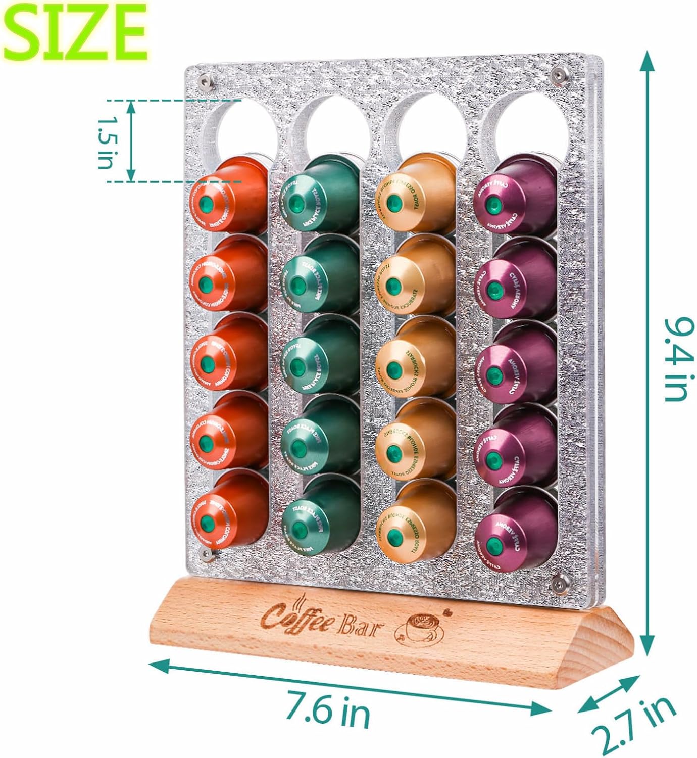 Coffee Pod Holder Drawer ， Coffee Pod Drawer Organizer ， Coffee Pods Storage Organizer Stand (Glitter silver)