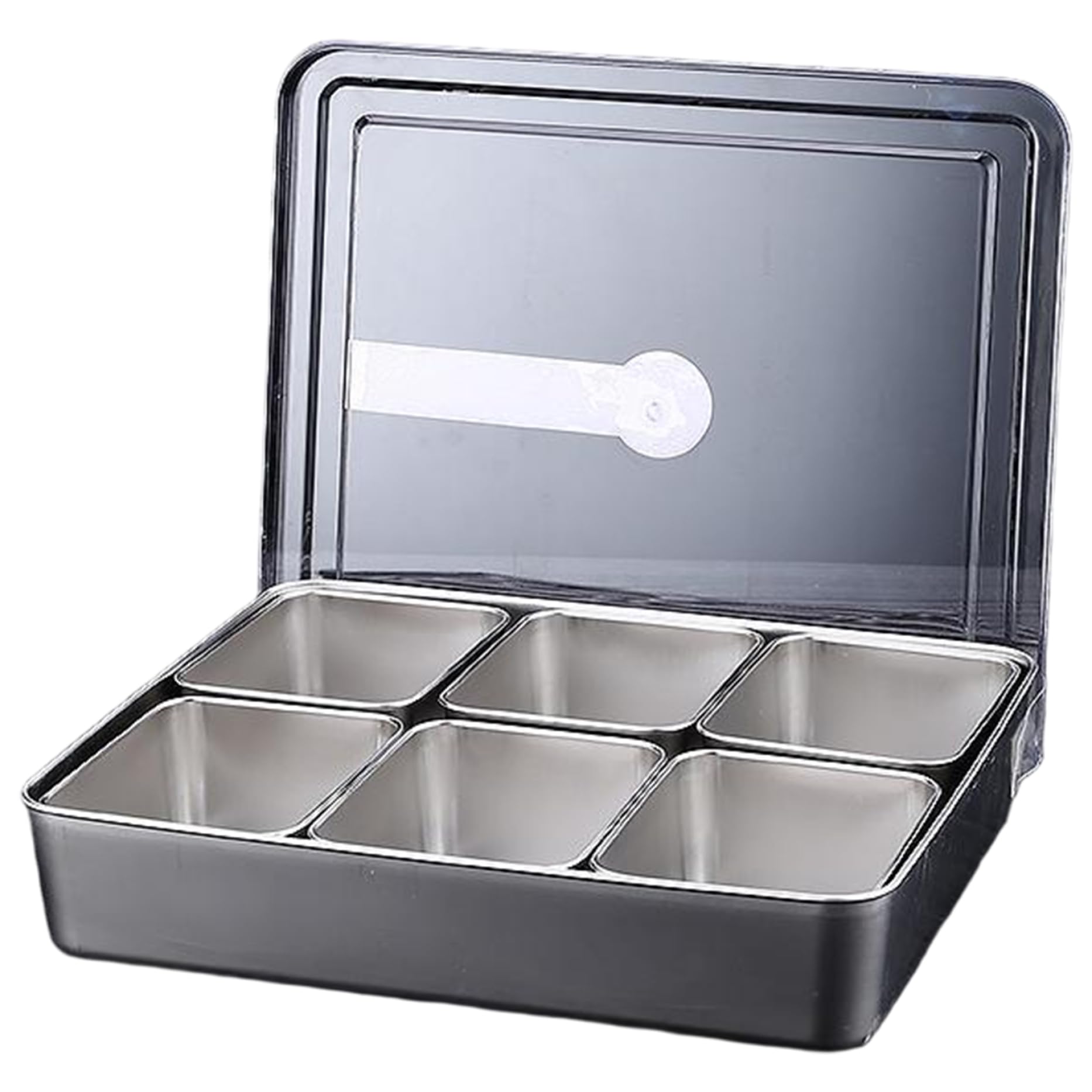 Juego de dispensador de especias de alta calidad, caja de condimentos de 6 compartimentos con tapa y cucharas, ideal para cocina, cafetería y hotel, duradero, elegante, fácil acceso y solución de
