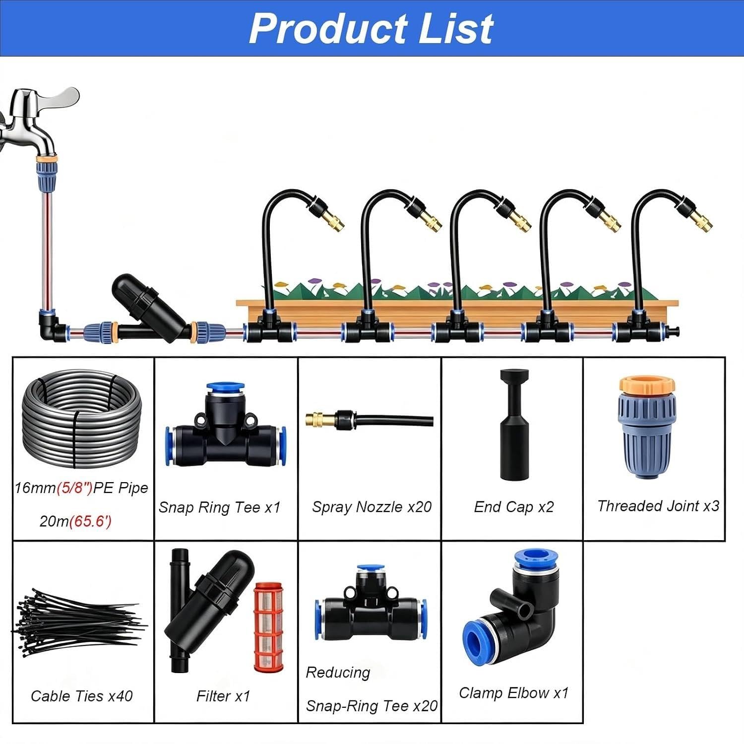 Kit Irrigazione Giardino Sistema di irrigazione giardino per erba/arbusto rosa/letti di fiori, Facile da espandere, Flusso d'acqua regolabile(L 33ft(10m))