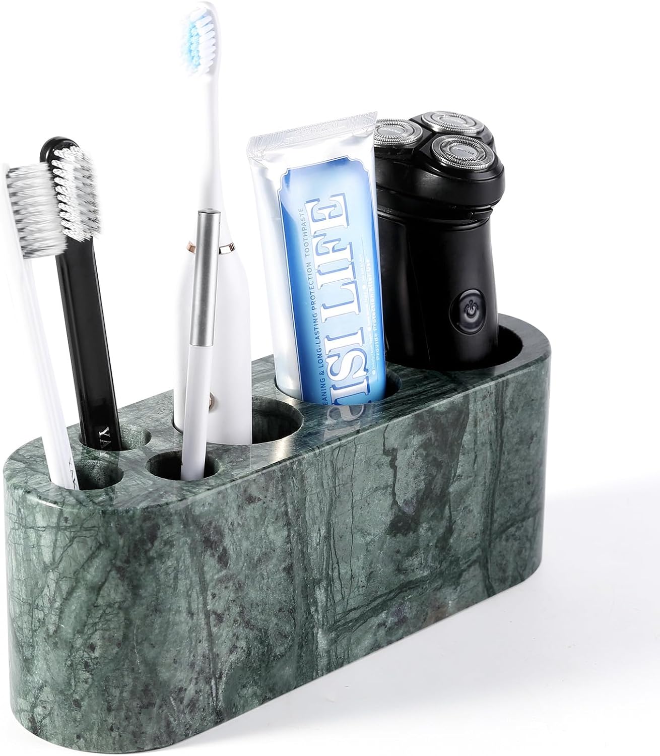 BCS Toothbrush Holder for Bathrooms, 6 Slots Marble Toothbrush Organizer, Makeup Brush Stand Toothbrush Storage Collection for Bathroom Countertop Vanity Organization - Indian Green