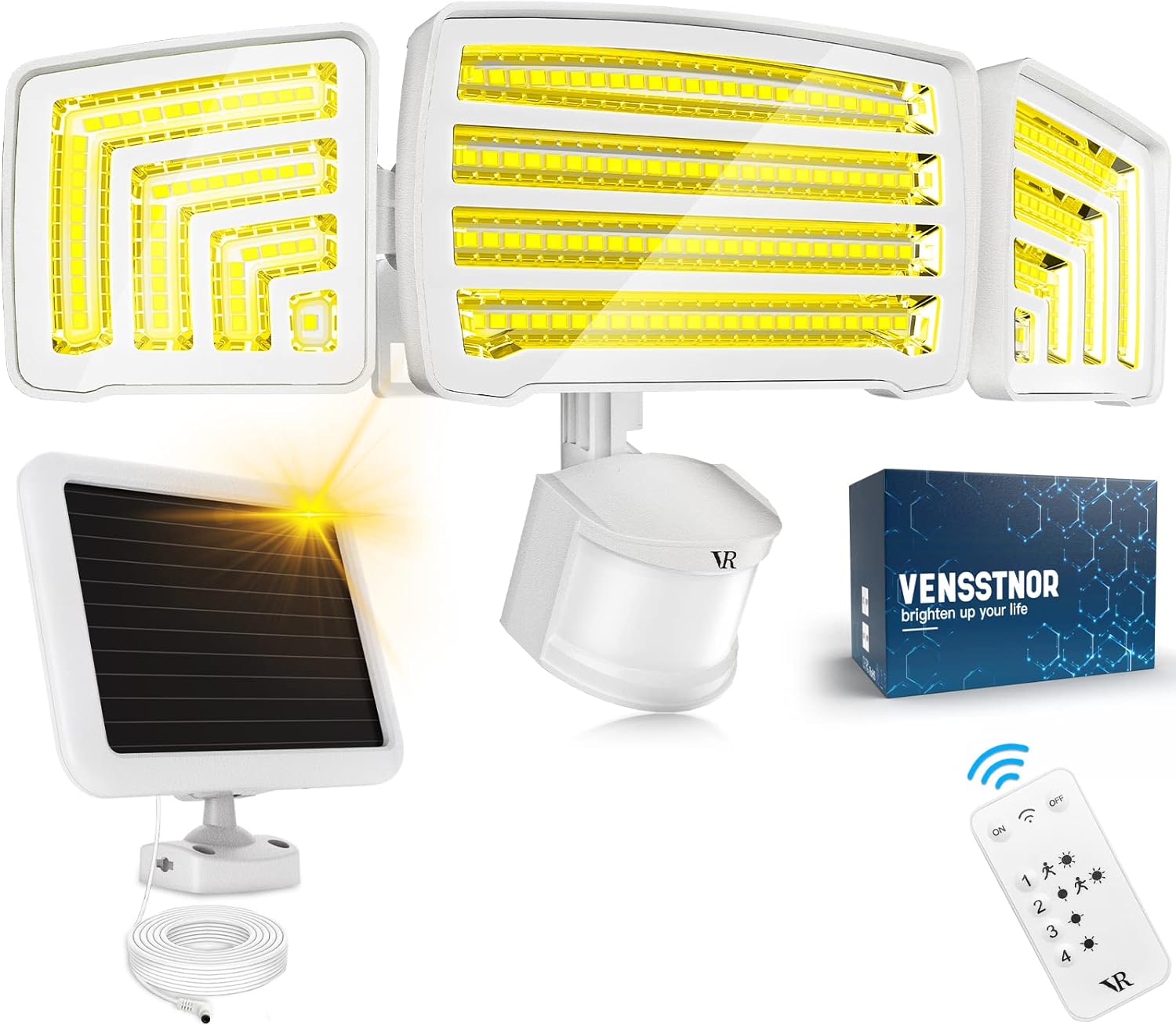 VENSSTNOR Solar Motion Sensor Flood Lights Outdoor 4000LM 4 Lighting