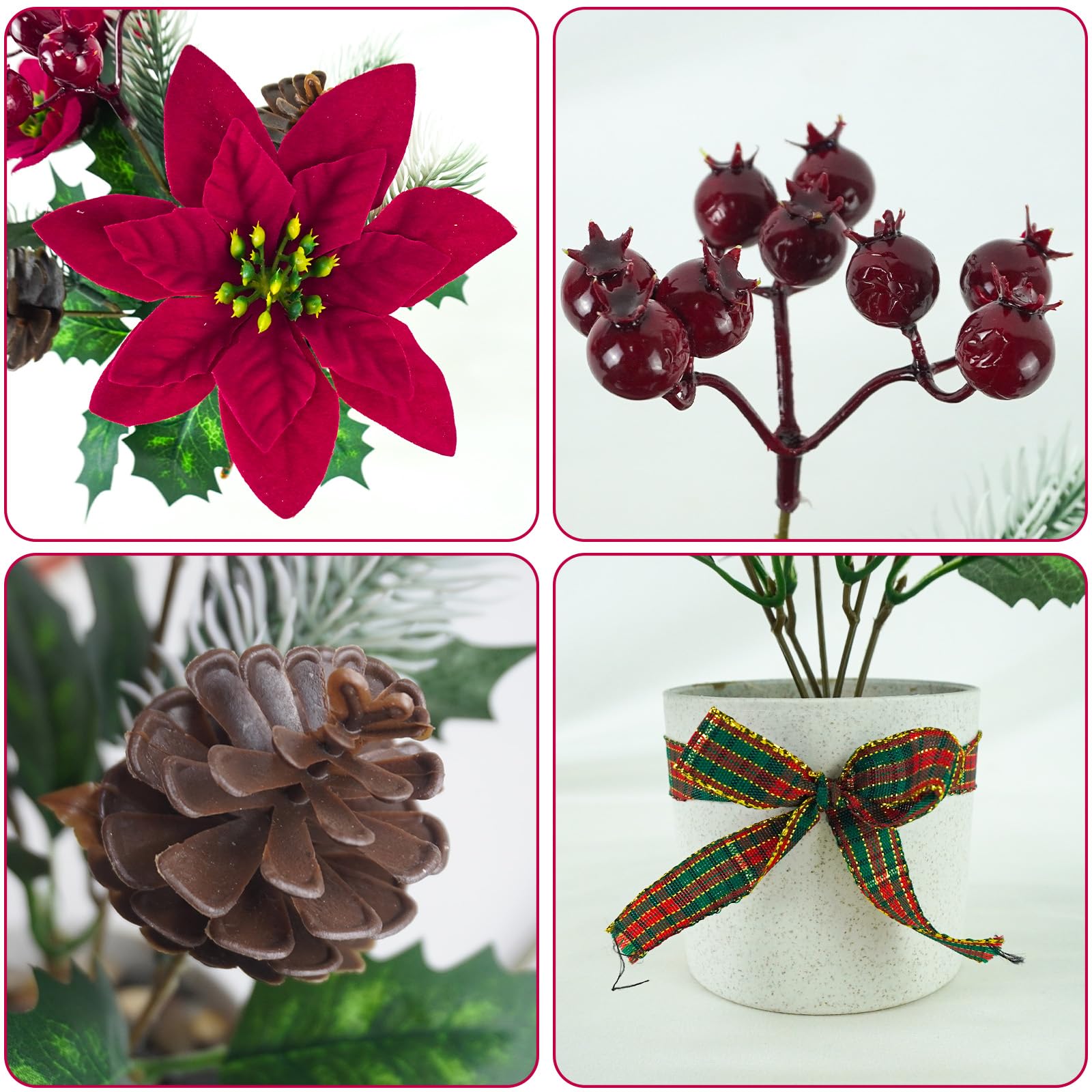 Künstliche Weihnachtssterne, kleine rote Weihnachtssterne, Tischdekoration, Mini-Weihnachtsdekoration, für den Kaminsims, Zuhause, Büro, Weihnachten, Urlaub, Innendekoration, 4 Stück