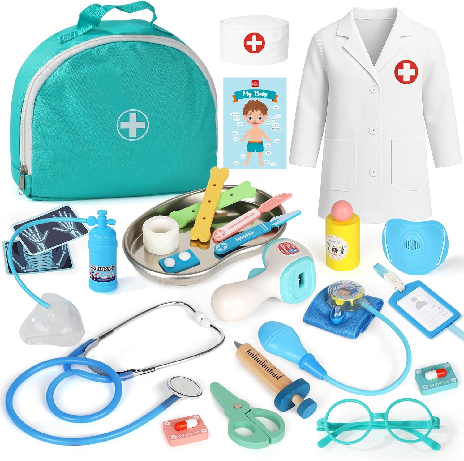 Lehoo Castle Doctor Kit for Toddlers 3-5, Kids Doctors Play Set, Pretend Play with Doctor Costume Toy Stethoscope Medical Kits for Girls Boys 3 4 5