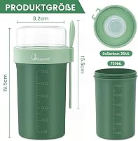 Bugucat Müzlis Pohár 760ml + 230ml Kanállal, Szorítható Joghurtos Reggeli Pohár Zöld 2