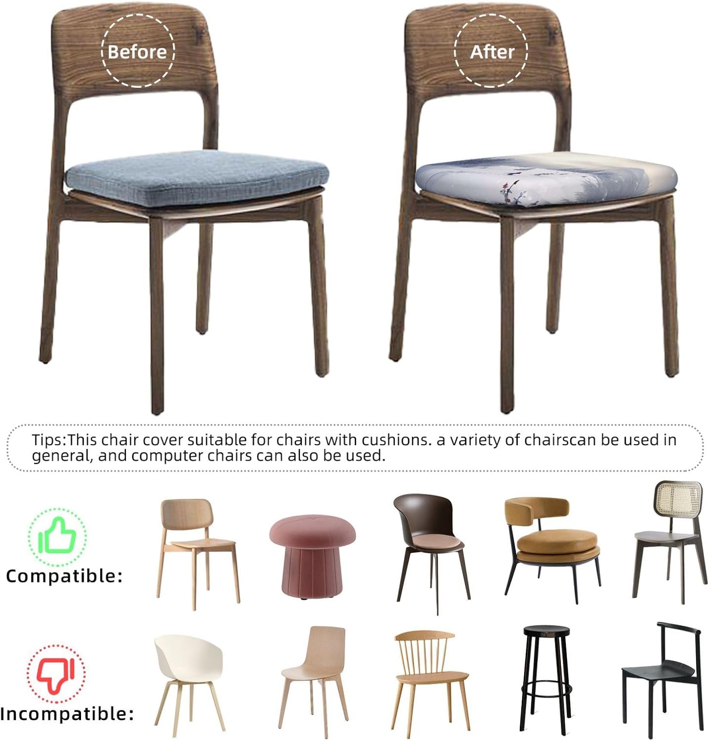 Six Piece Chair Covers Seat Set Winter Skiing Elastic Dining Chair Cover Washable Chair Seat Protector Soft Removable Stretch Slipcover for Dining Chairs Covers