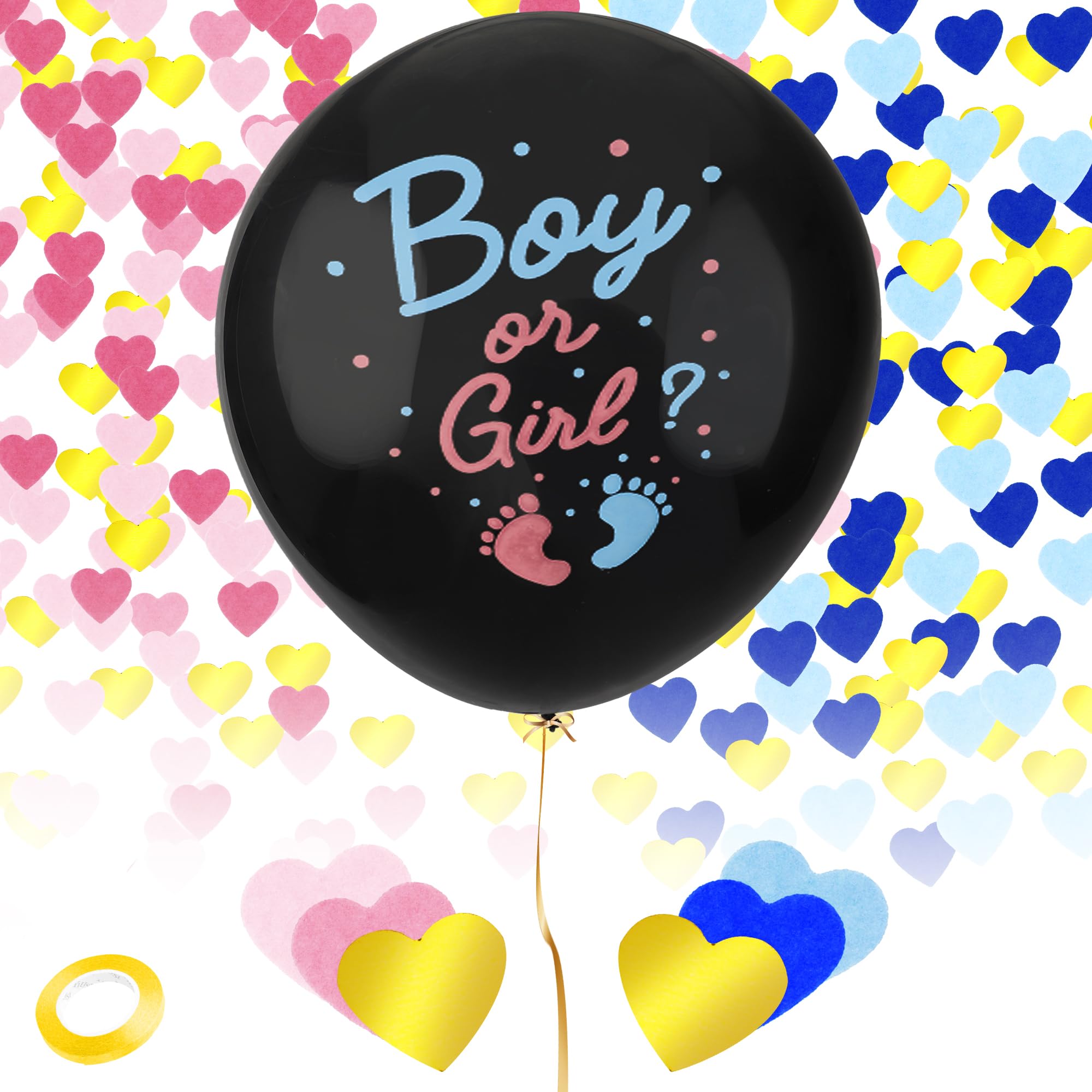 Yadiana 36 Inch Gender Reveal Balloon - Black Boy Or Girl Confetti Balloon For Baby Shower Parties