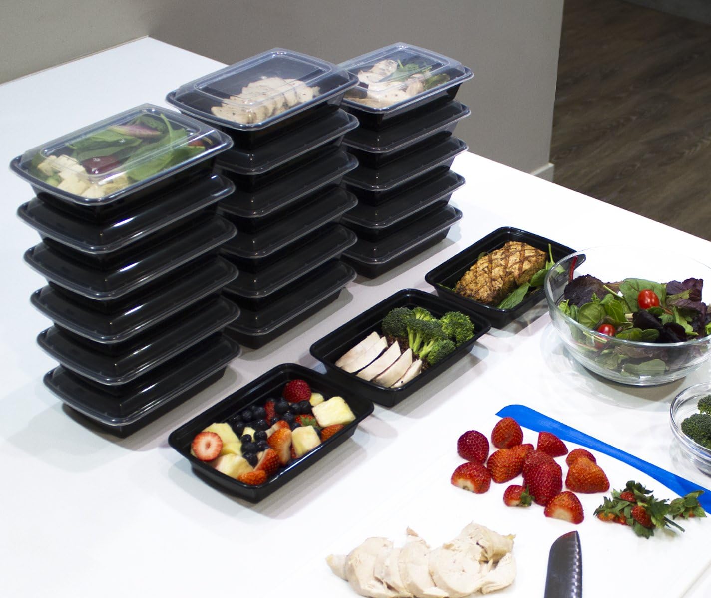 [20 Pack] 32 Oz. Meal Prep Containers BPA Free Plastic Reusable Food Storage Container Microwave & Dishwasher Safe Portion Control Containers & Bento Box Lunch Box