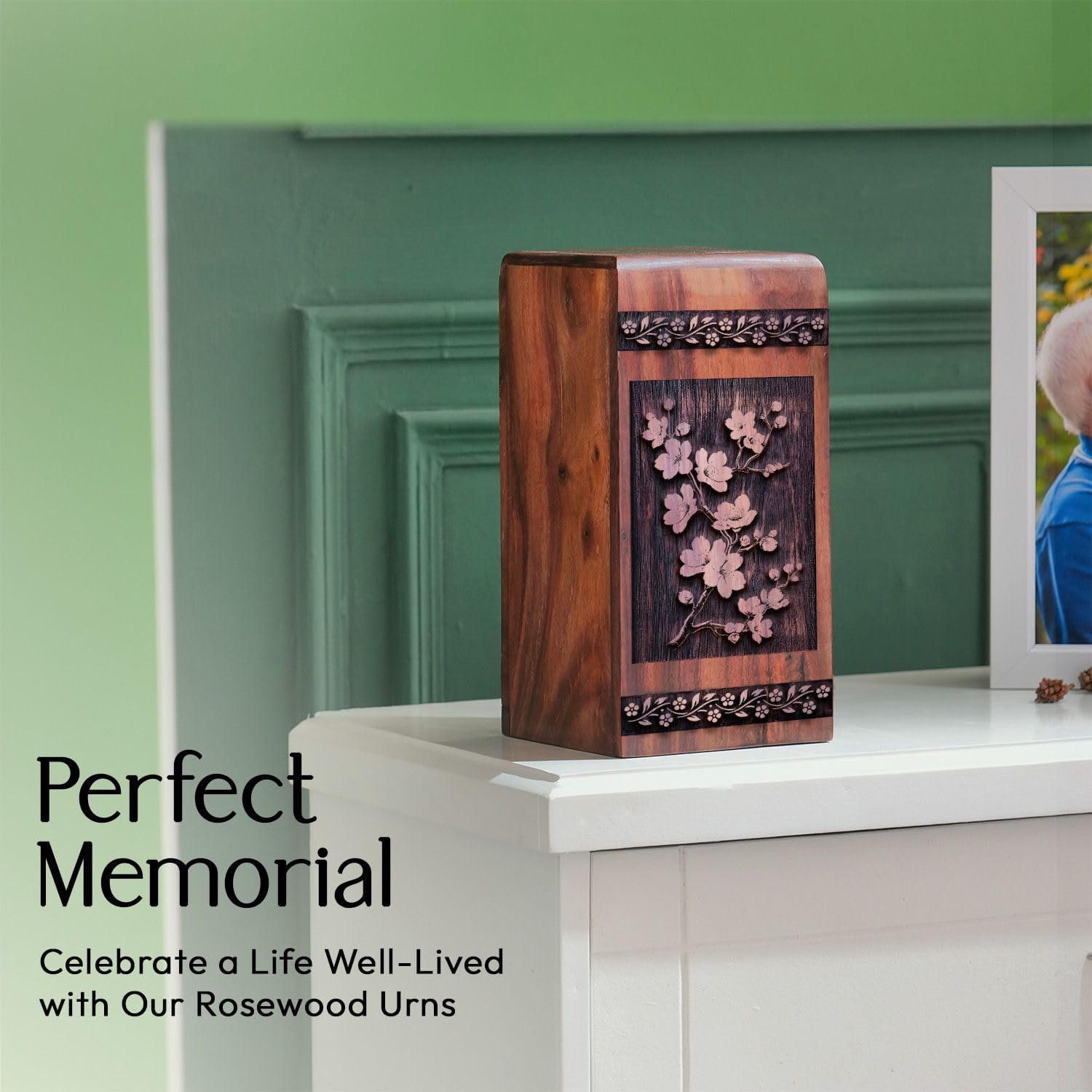 JAGASY Cherry Blossoms Cremation Urns for Human Ashes - Large Urn for Ashes Adult Male - Wooden Box - Urn for Ashes for Women - Unique Urns for Human Ashes - Decorative Urns (Size - 10 Inch)