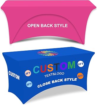 Custom Logo Tablecloth 4FT/5FT/6FT/8FT - Personalized Table Cover for Business Tradeshows, Weddings & Birthday Decor 8FT Open Back 137" x 79"