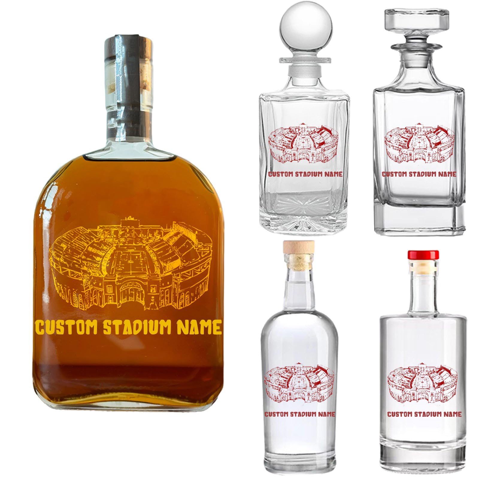 Custom American Football Stadium Whiskey Bottle Personalized College Football Field Liquor Decanters Bourbon Bottle Gifts for Football Fans College Students Graduation Christmas