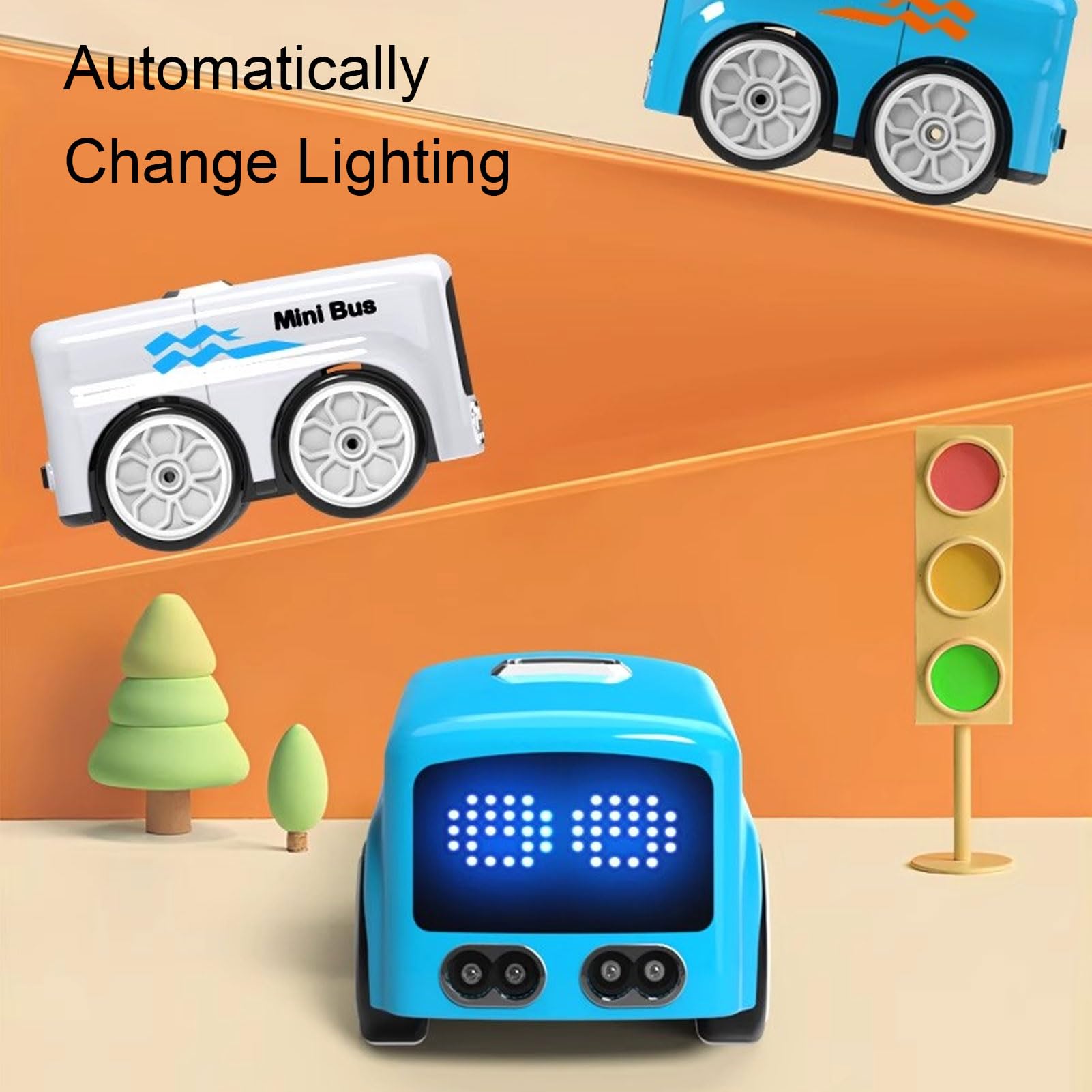 Magic Mini RC Bus, 2026 Gesto y Control Remoto Sensor Inteligente Coche, Seguimiento de Línea de Evitación Automática Vehículo RC de Escritorio con Luces de Expresión LED (Blue)