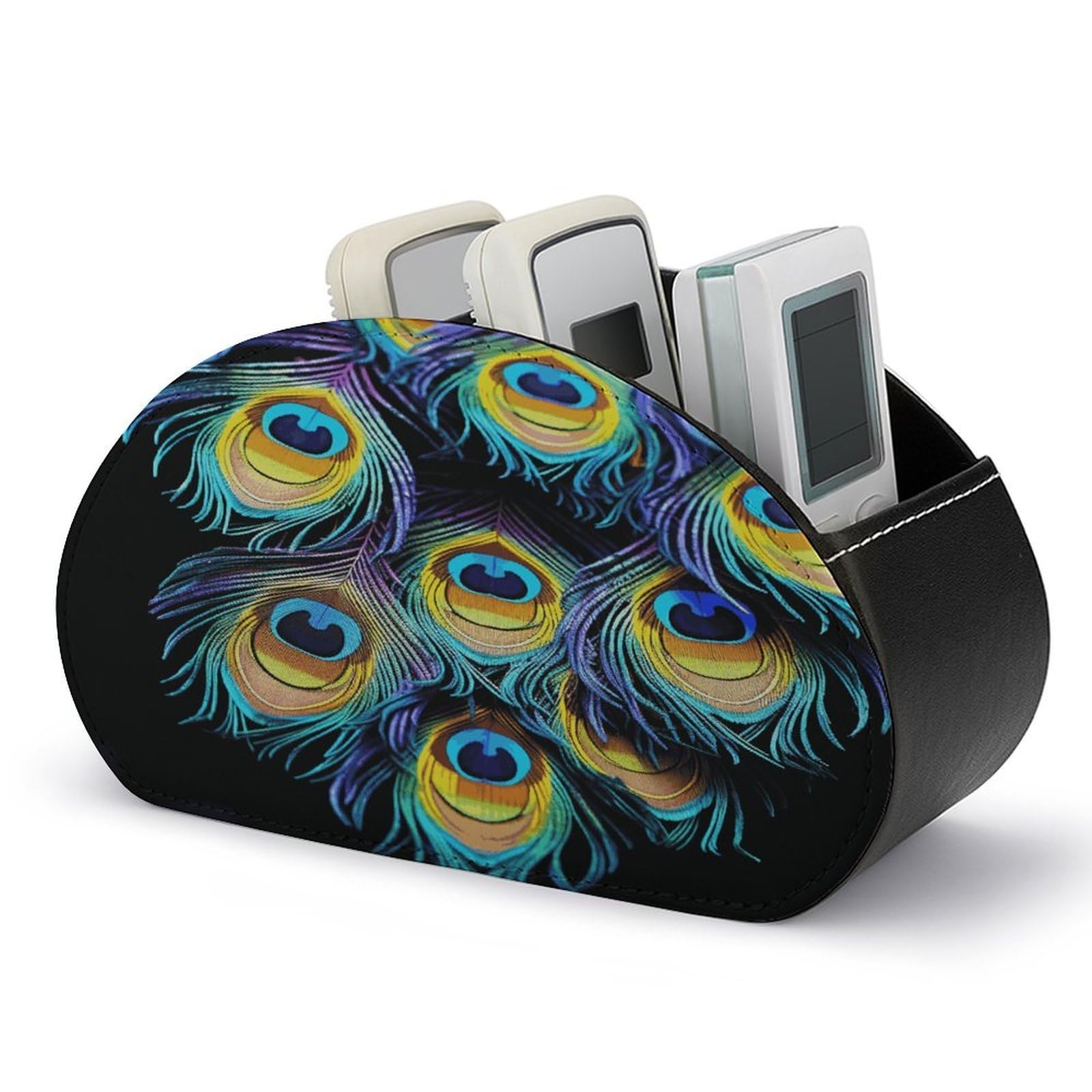 Btcowzrv Style A Bunch Of Peacock Feathers Remote Control Holder With 5 Compartments