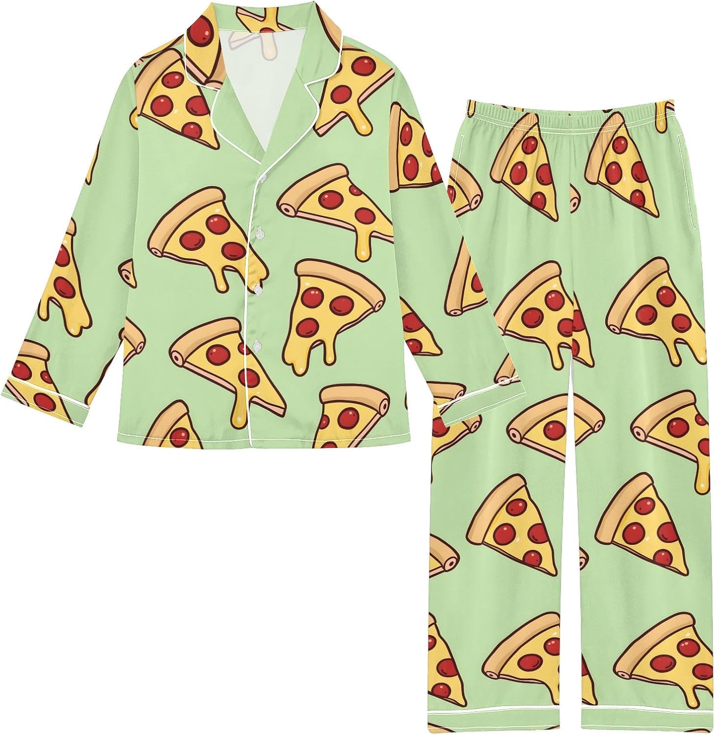 Kids Casual Satin Wear Set Pizza Pattern Unisex Relaxed Fit Clothing