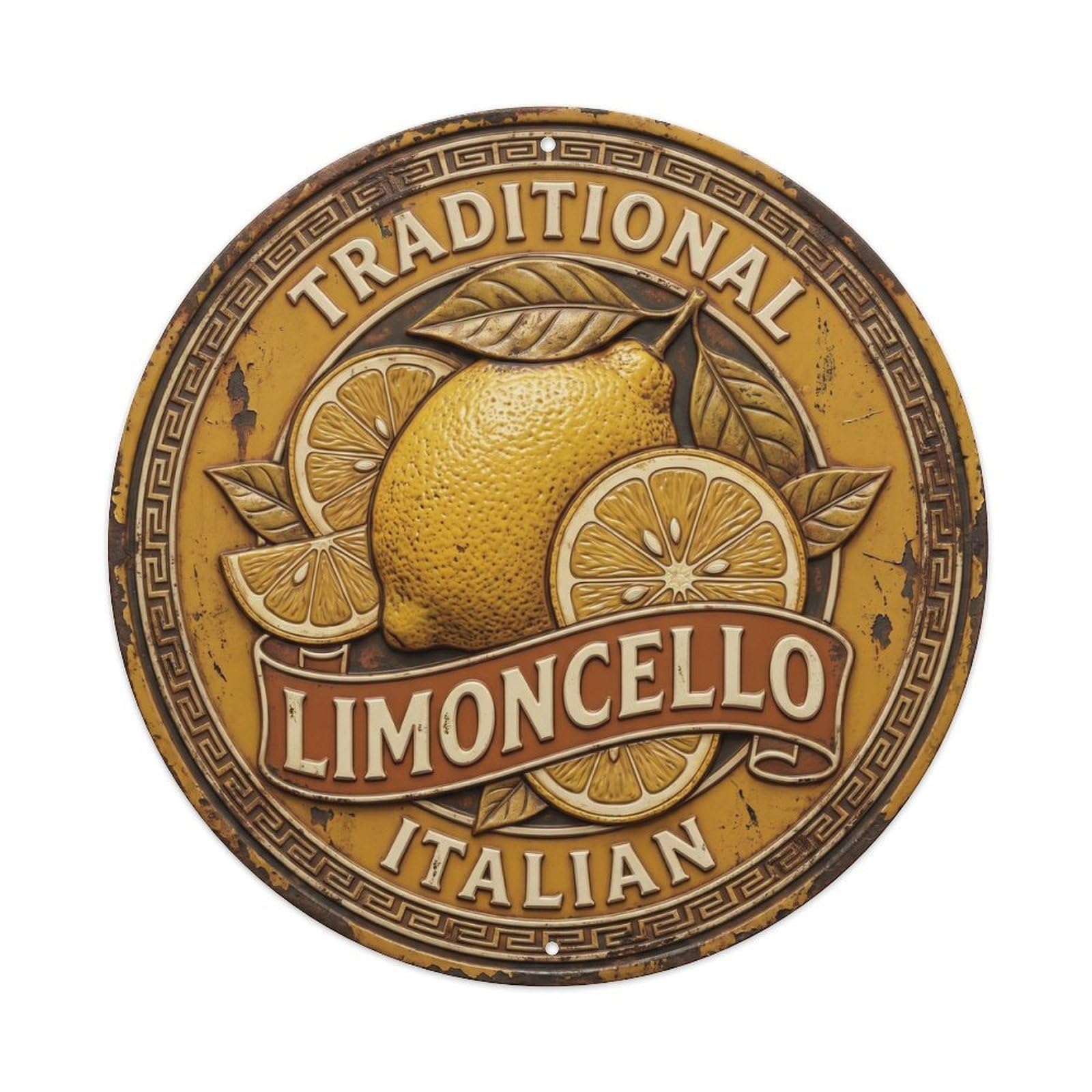 Traditional Italian Limoncello Badge Metal Tin Sign Plaque Wall Decor for Cafe, Club Bar, Office, Home Garden Round Metal Poster 8x8Inch