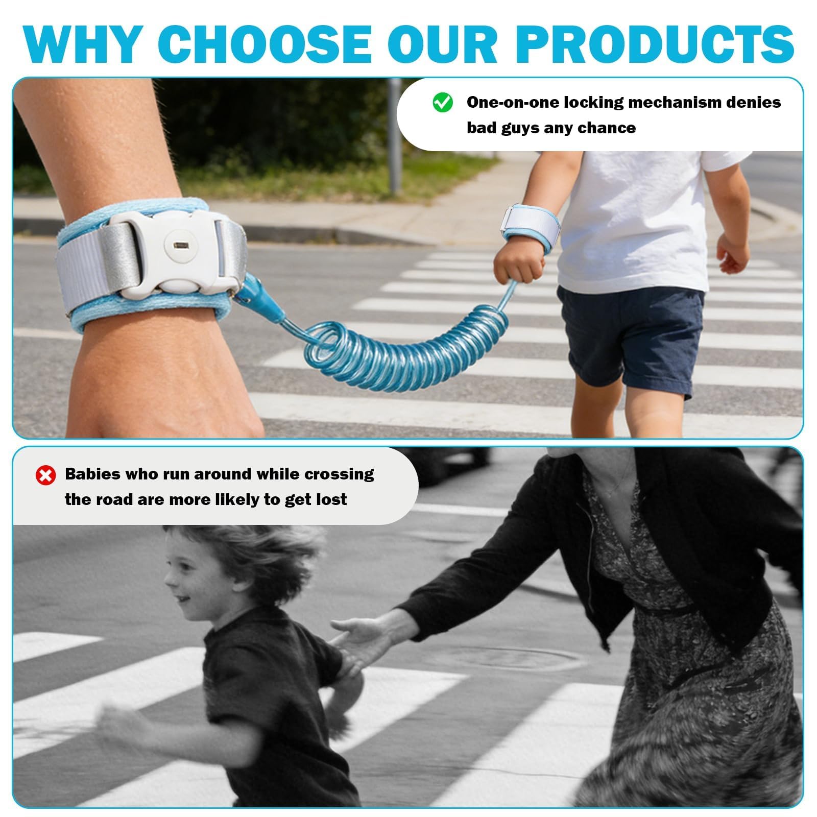 1 PCS Harnais de Sécurité Enfant,Harnais et Bracelet de Sécurité Anti-Perte pour Enfant,Laisse Enfant Poignet de 2.5M,360 ° Rotation Silicone Fluorescent Bracelet Serrure à clé