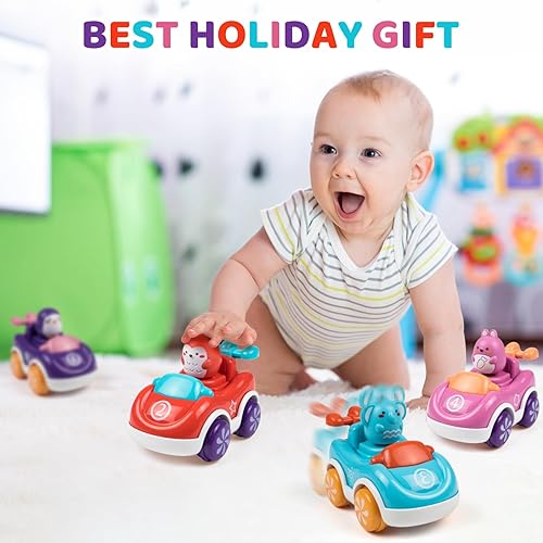 Miniatura 7 de Marstone Juguetes para niñas de 1 año o más, paquete de 4 coches de empuje de dibujos animados de animales, juguetes educativos para niños pequeños