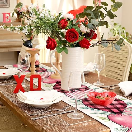 Miniatura 3 de Camino de mesa para el día de San Valentín, 13 x 72 pulgadas, corazones rosados, eucalipto, decoración decorativa de mesa de granja para cocina,