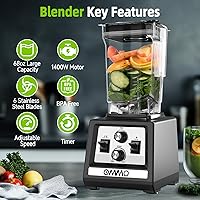 Vista 2 de OMMO Blender for Smoothies: 1800W Peak Blenders for Kitchen, 68oz BPA-Free Pitcher, Timer & Speed Control, 6 Stainless Steel Blades, Dishwasher Safe