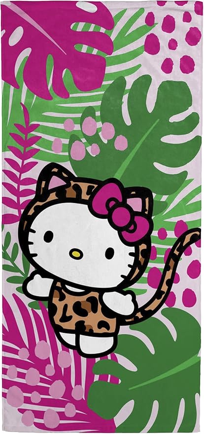 Jay Franco Hello Kitty Bath Pool Beach Towel - Tropical Super Soft & Absorbent 100% Cotton Towel, Measures 28 x 58
