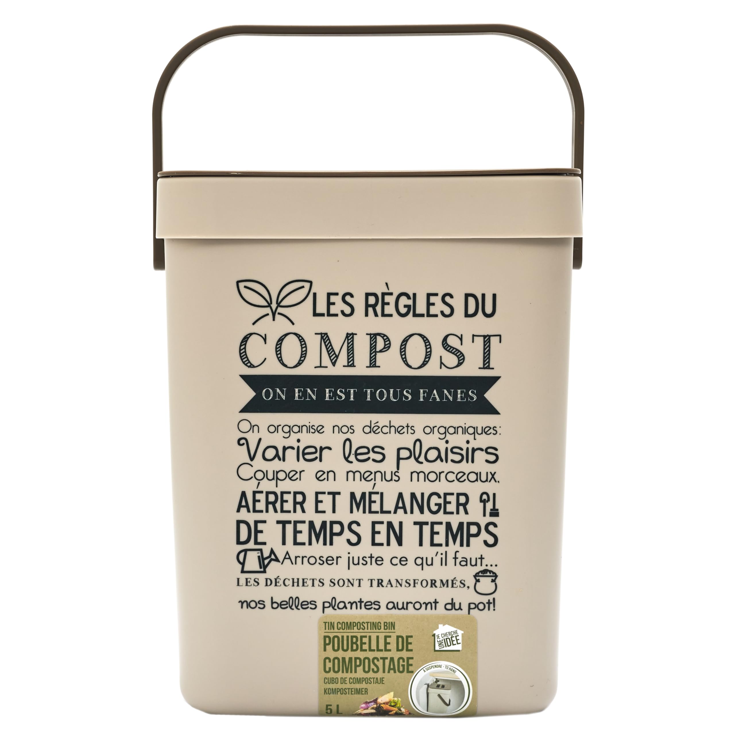 Poubelle à Compost 5L Plastique avec Accroche et Anse