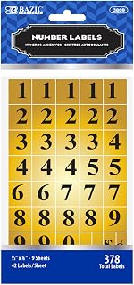 BAZIC Gold Foil Number Label (378/Pack) | 1/2 x 5/8 in, 42 per sheet on 9 sheets, $ and cent symbols, For home and office organizing