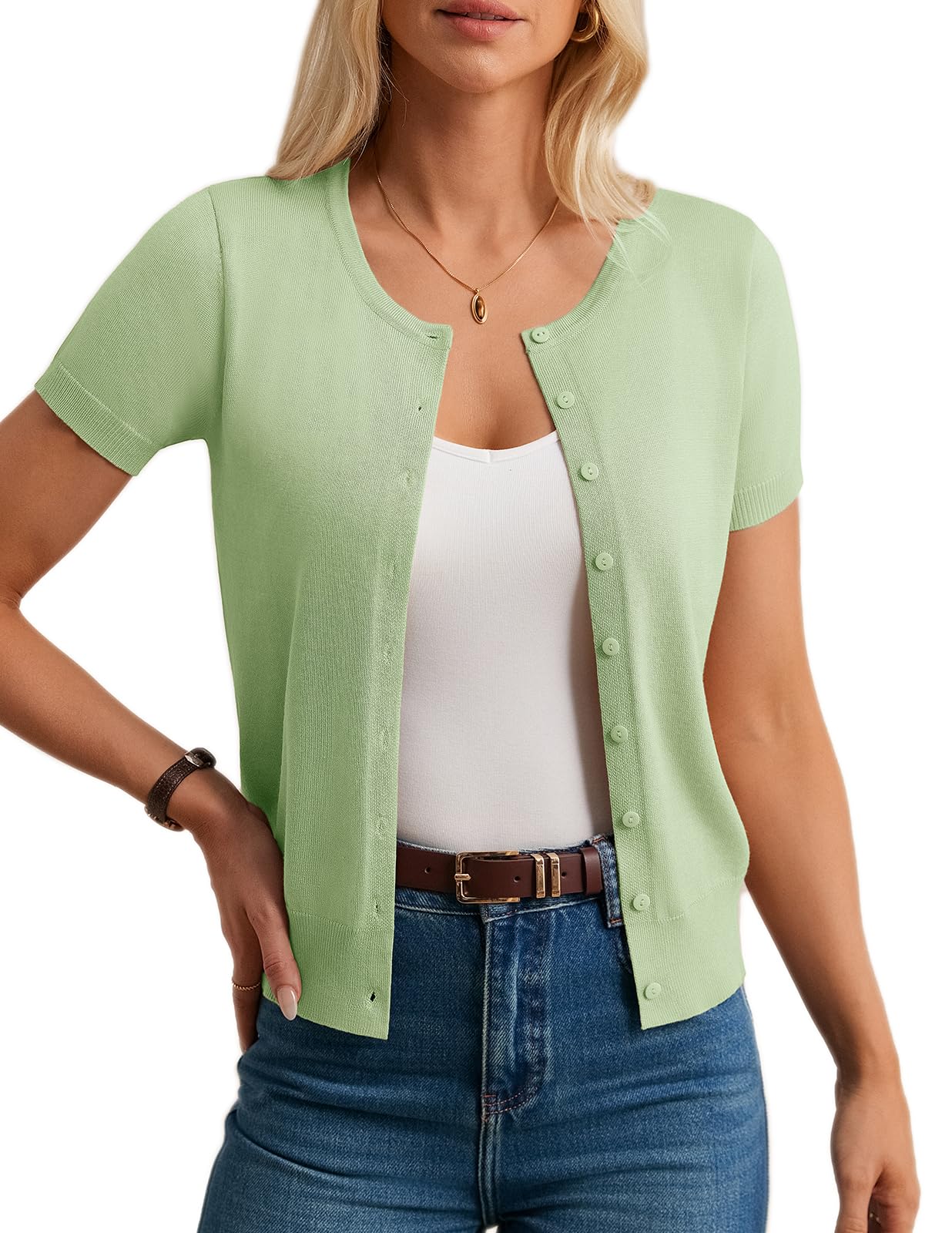 GRACE KARIN Short Sleeve Cardigan Summer Button up Sweaters for Women Lightweight Crew Neck Casual Outfits