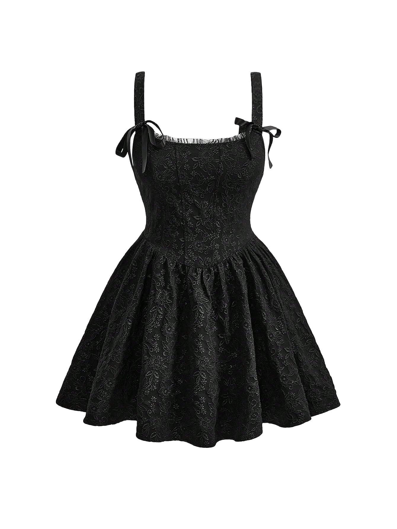 Women's Cute Plus Size Jacquard Bow Front Sleeveless Wide Strap High Waist Slim Fit Cami Dress A Line Dresses