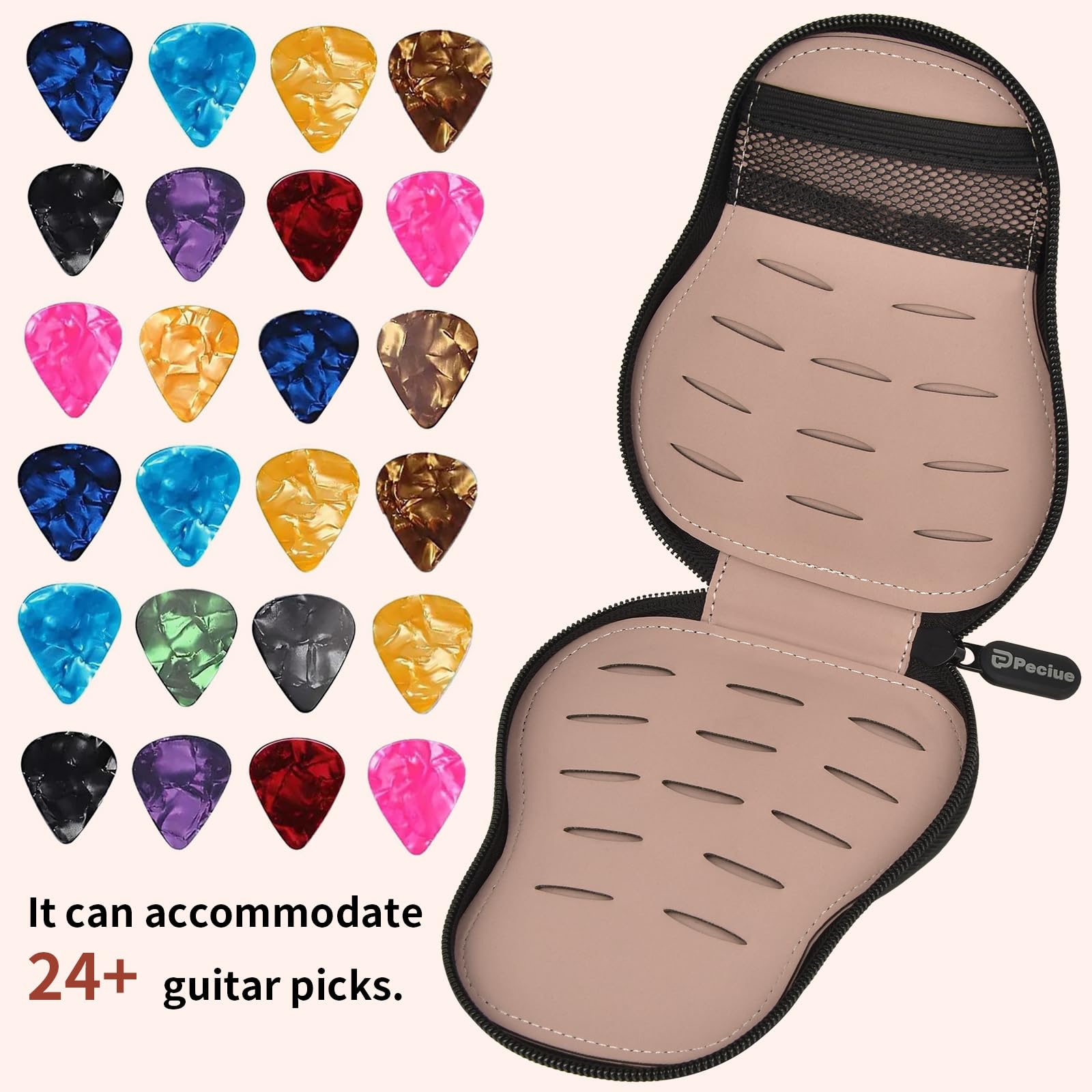 Gitarrenplektren-Halter für 24+ Packungen, Auswahl an Zubehör, Aufbewahrungstasche für Rotopata/Jim Dunlop/für Picko-Plektren für Akustik-, E-Gitarren, Bass-Ukulele (nur Box)