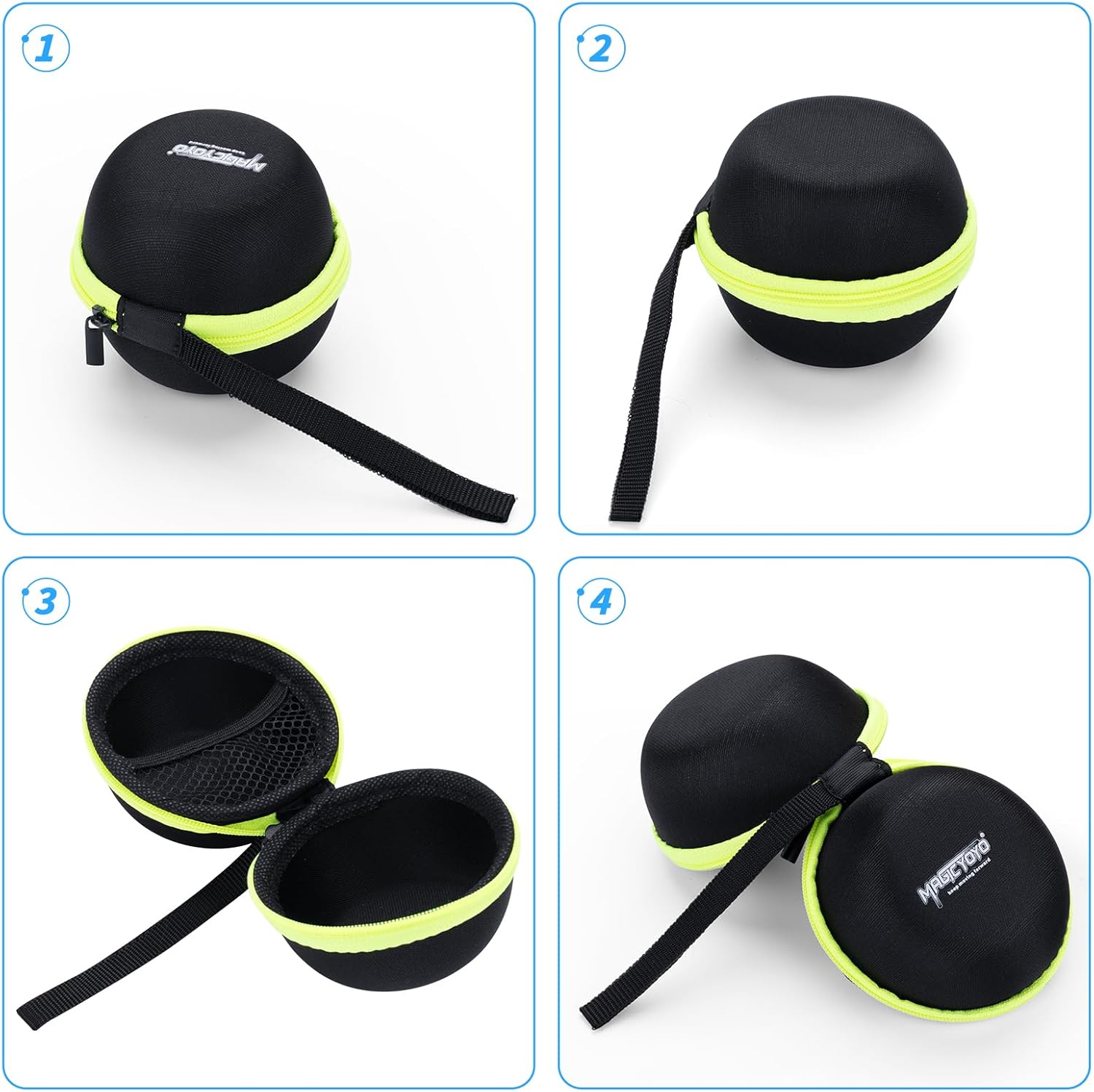 MAGICYOYO Yoyo Ball Storage Bag, Professional Yoyo Caser, Yo-Yo Carry Bag with Hand Strap for Outdoor Equipment Protective Bag with Interior Zip Mesh- Black Green