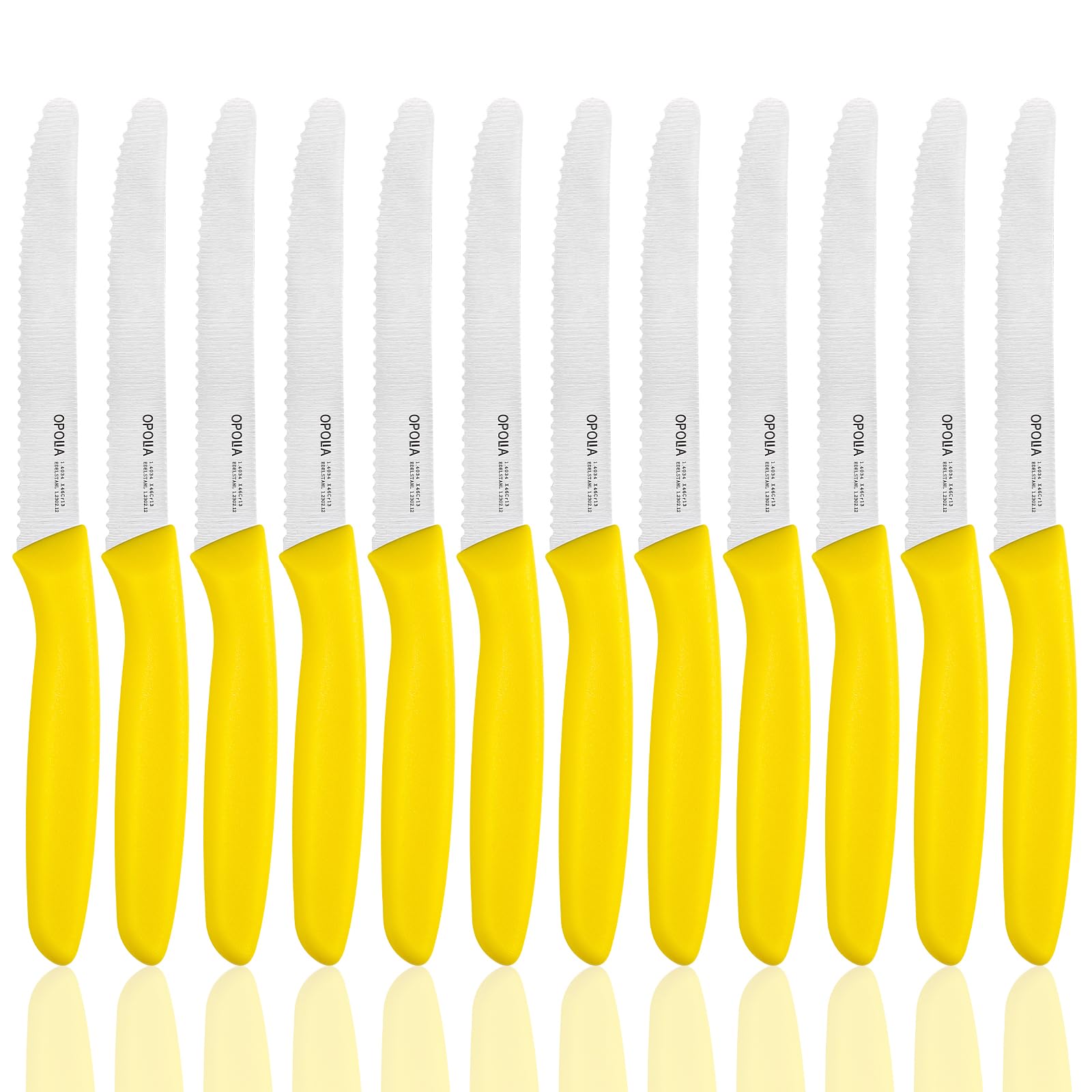 OPOLIA Frühstücksmesser Wellenschliff 12 Stück,Premium Edelstahl Tafelmesser, Tomatenmesser Scharf,Buttermesser,Brötchenmesser,Stabiler Kunststoffgriff,Spülmaschinenfest