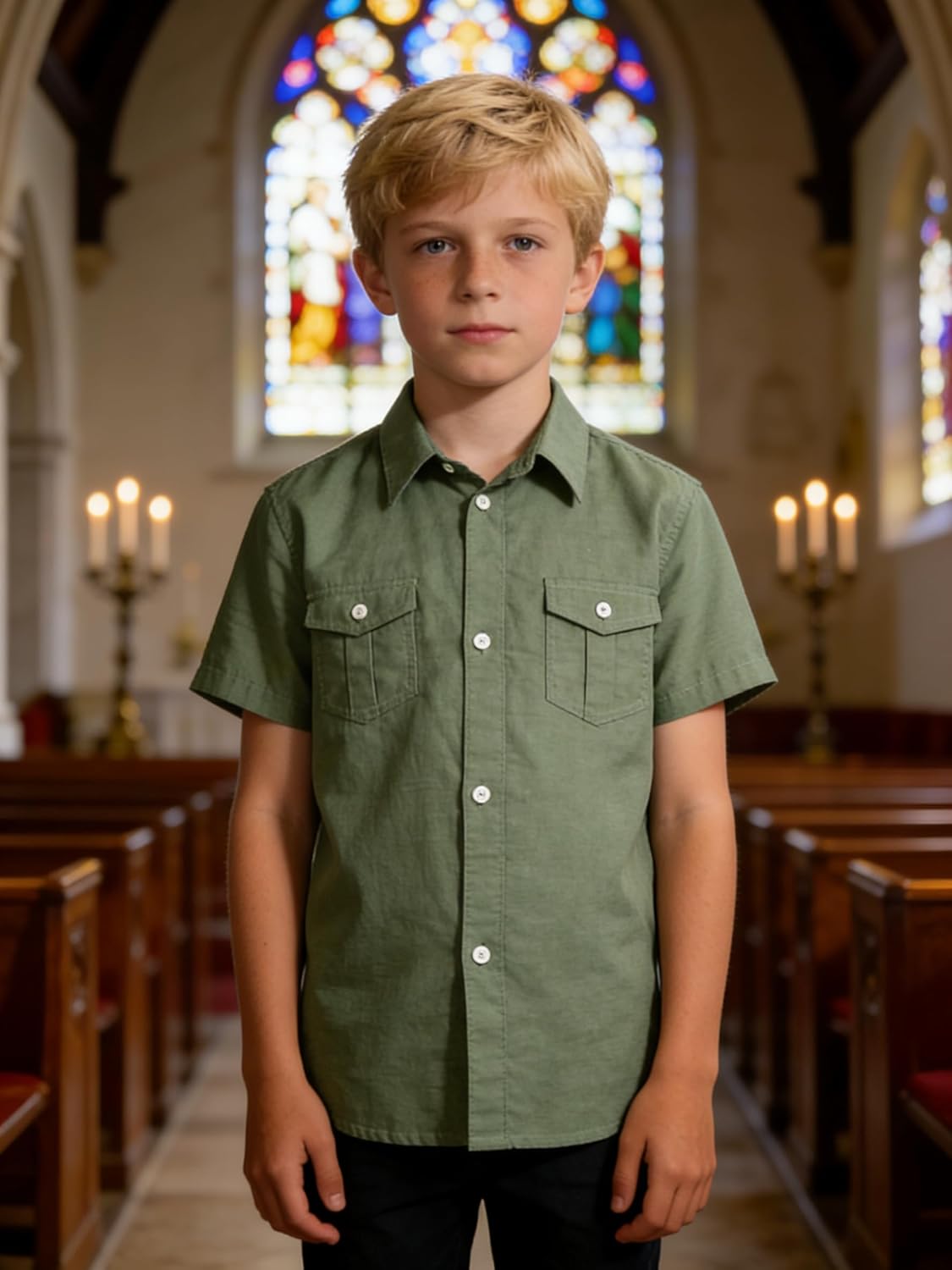 Bienzoe Boys Short Sleeve Shirt for School: Kids Button Up Collared Dress Fashion Shirts - Image 3