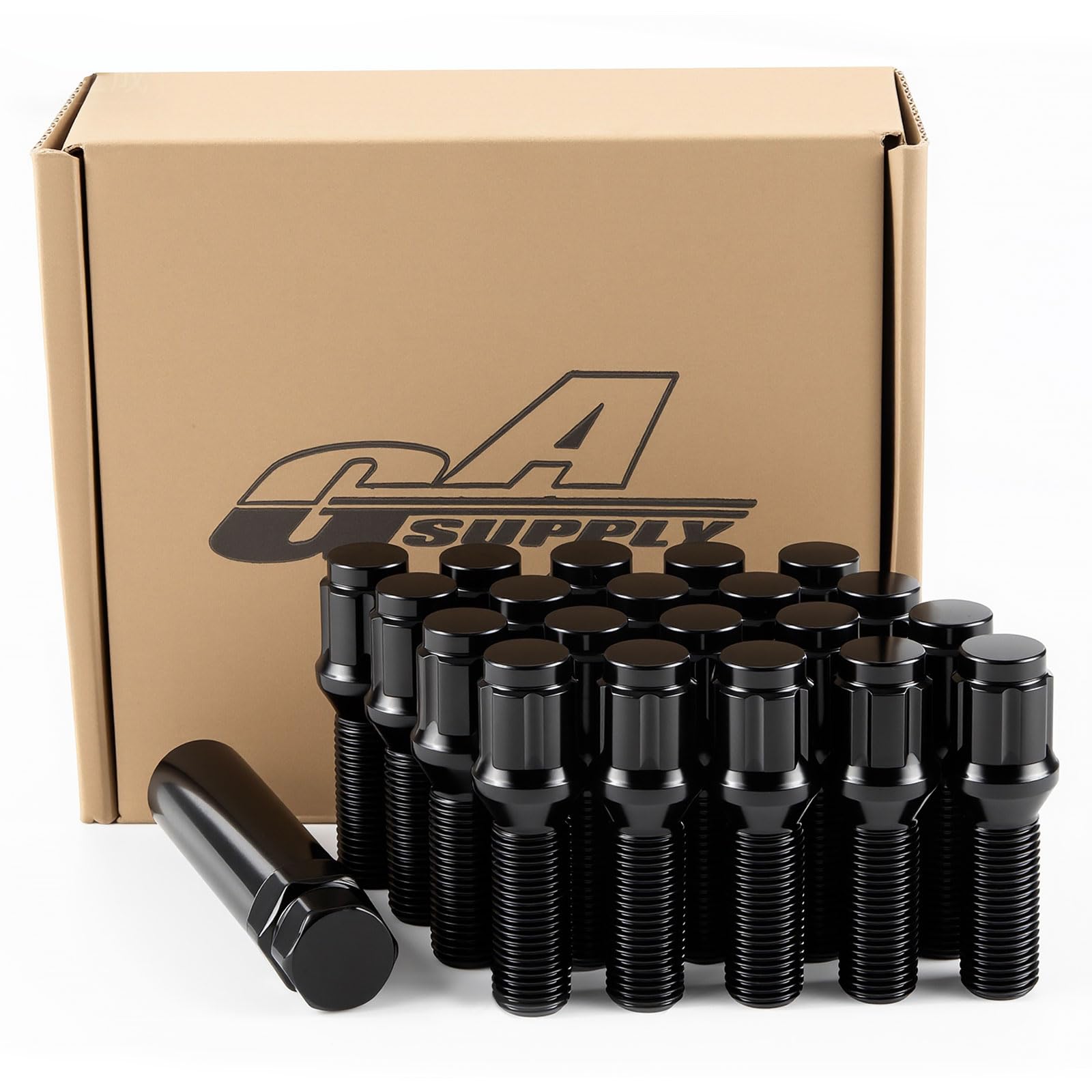 Photo 1 of GAsupply M14x1.5 Lug Bolts 32mm Shank Fit for BMW x3 x5 Land Rover Range Rover, Black 14x1.5 Spline Lug Bolt Stock Stud Cone Seat Aftermarket Wheel (NOT OEM), 20pcs + 1pcs Key
