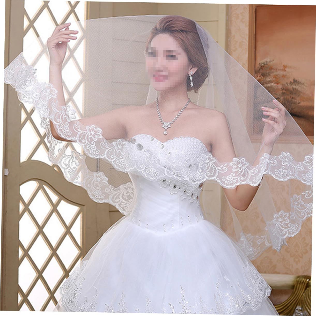 Elegant White Bridal Veil Chiffon Silk Wedding Veil Long (Ivory White) - Maternity Wedding  main image 4