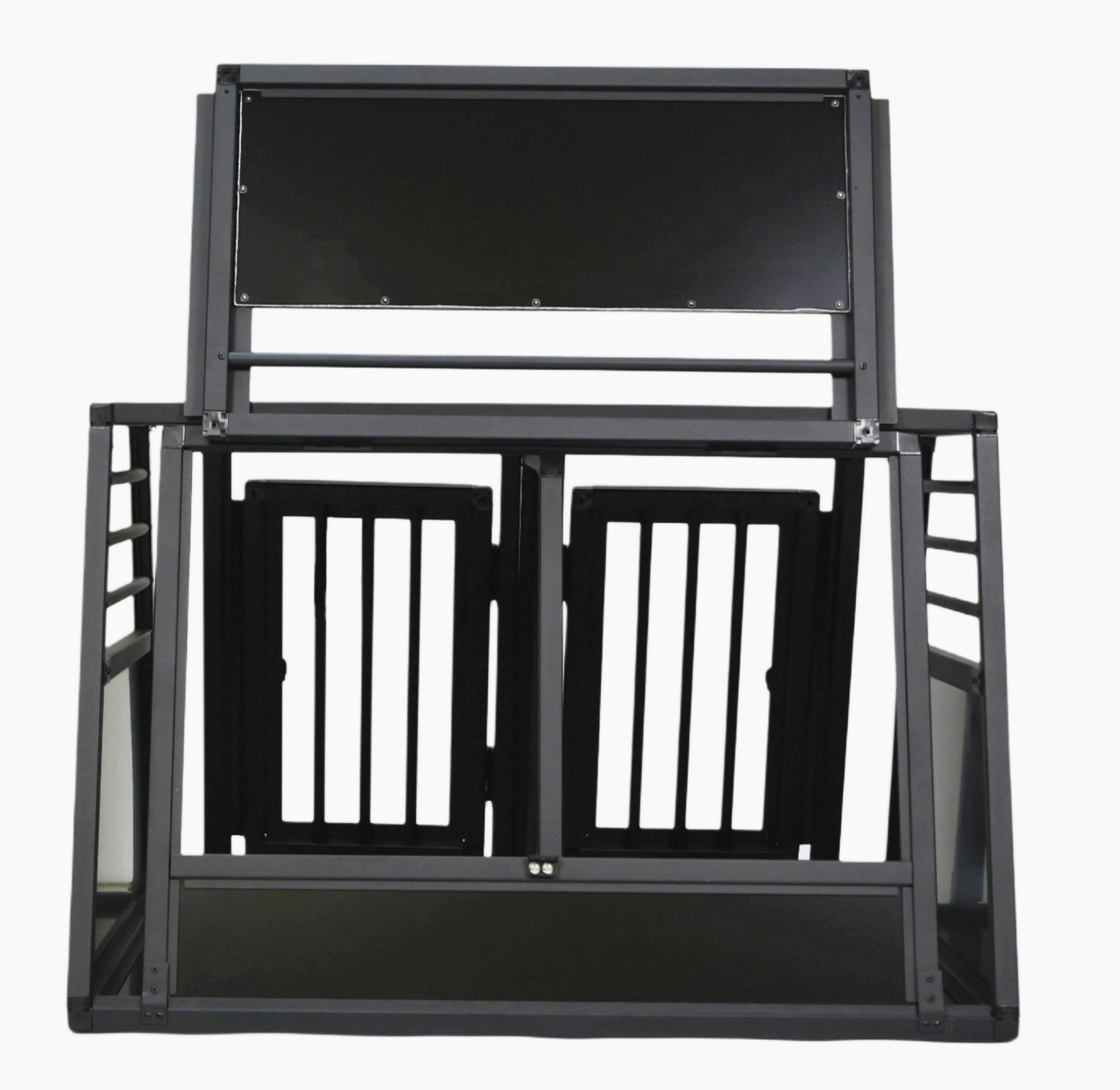 DOGHEAD Hundetransportbox Proline, Double 95x75x63 cm, Schwarz, Aluminium, Beidseitig Abgeschrägt 75°, mit Notausstieg, Keine Kombibox